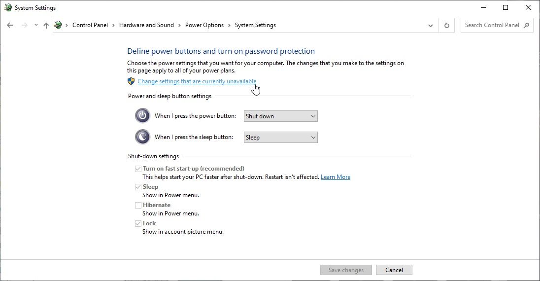 Отключение быстрого запуска в панели управления Настройка электропитания в Windows