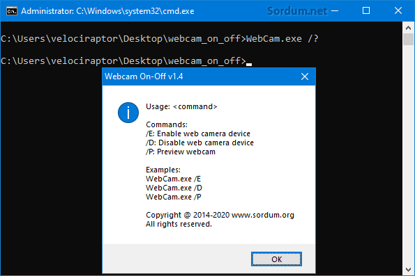 Справка командной строки WebCam.exe /? — CLI-параметры для автоматизации