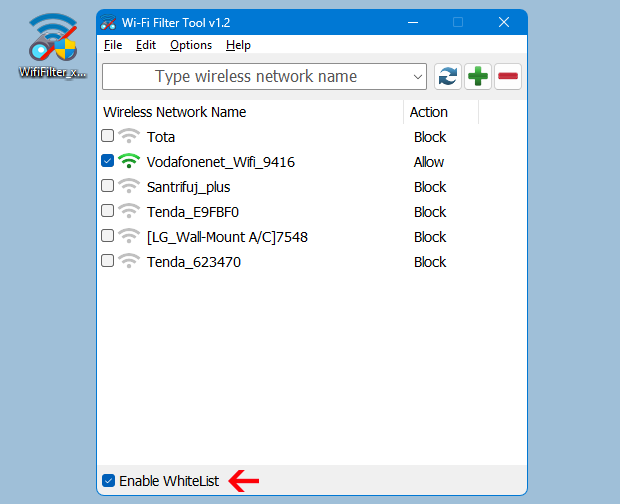 Режим белого списка в Wi-Fi Filter Tool