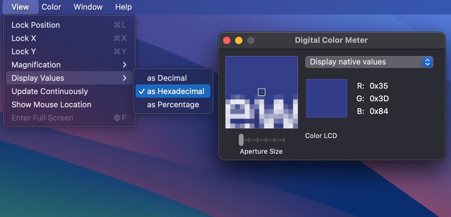 захват шестнадцатеричного кода с помощью Digital Color Meter в macOS